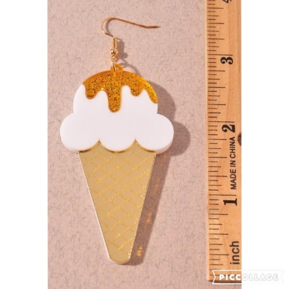 Ice Cream Cone Love Heart Acrylic Drop Earring - Picture 2 of 3